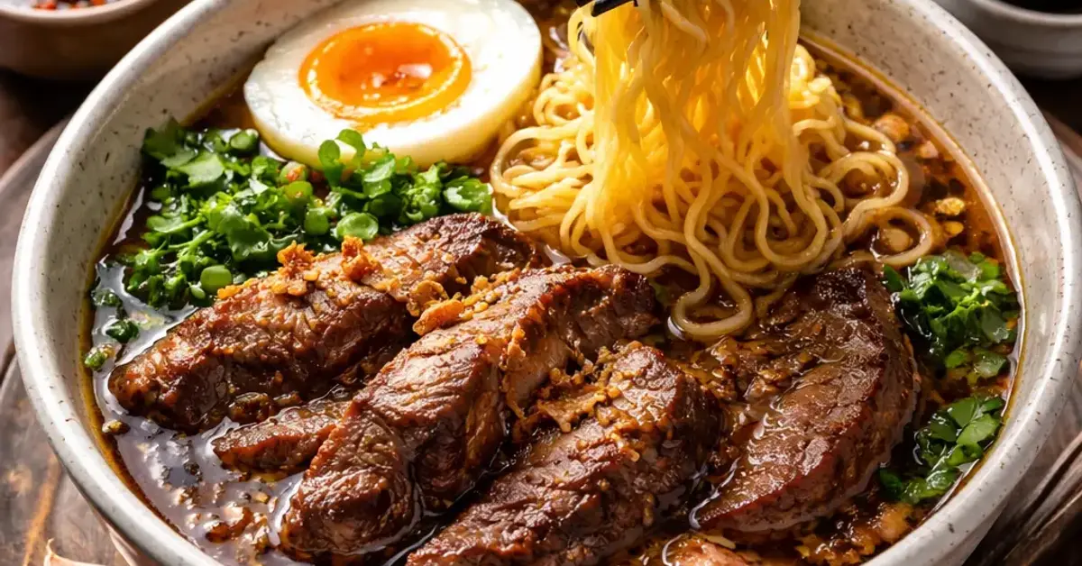Kooky Plate KL beef ramen, KL beef ramen broth, Kooky Plate ramen review