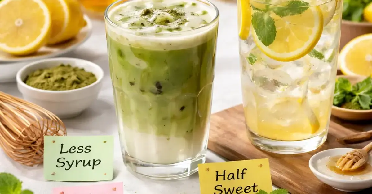 order less sweet, less sweet drink, how to order less sweet lemonade, order less sweet matcha latte