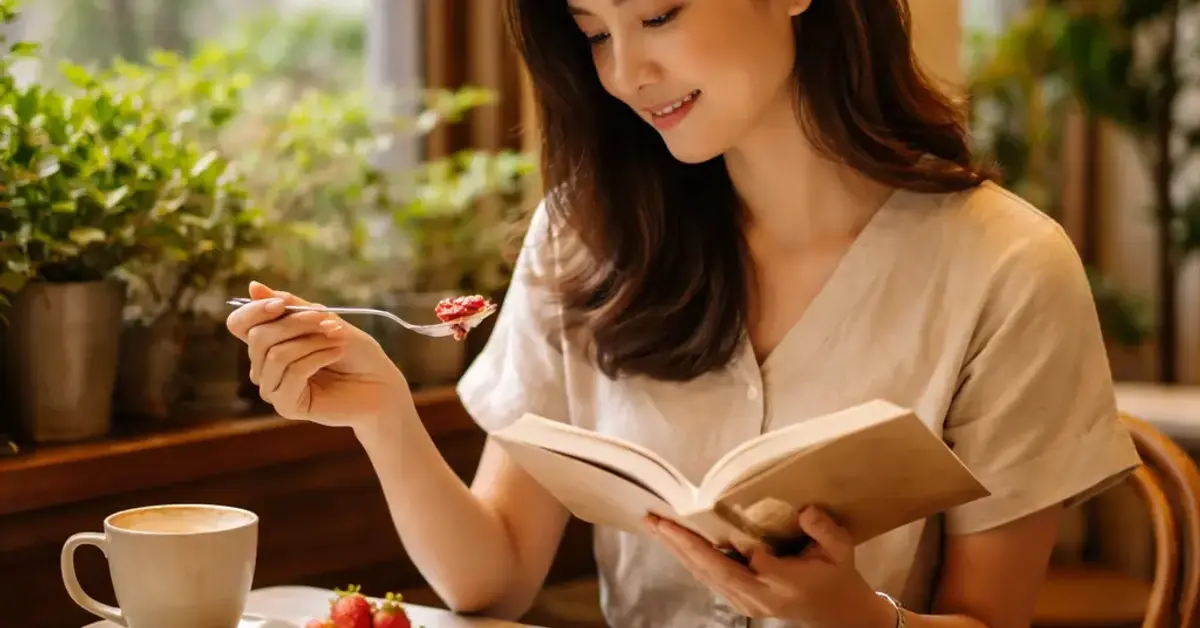 solo dining at Kooky Plate KL, solo dining KL, Kooky Plate KL dessert, reading with dessert