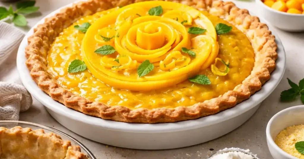 yuzu mango pie, yuzu mango dessert, tropical fruit pie recipe